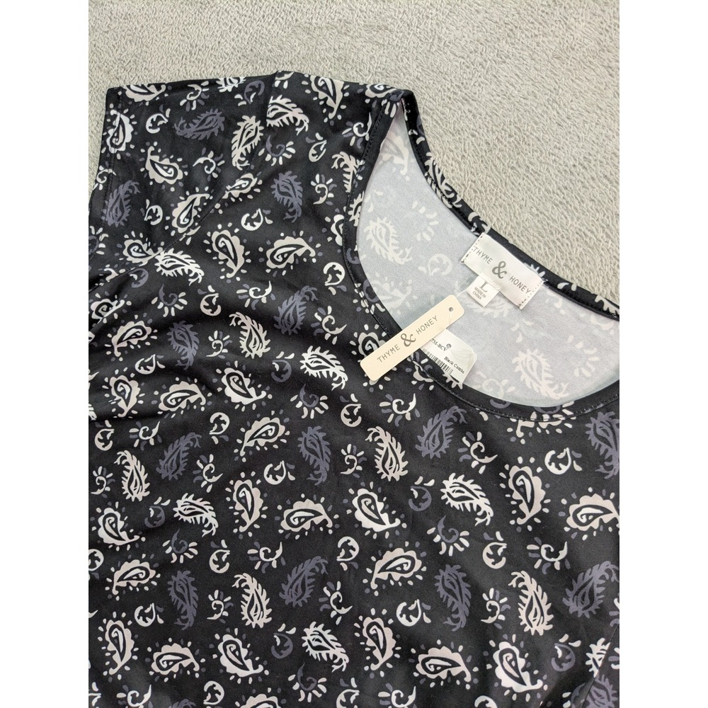 Thyme & Honey Womens Black Paisley Ruched Short Sleeve Top 226427M-BCV L